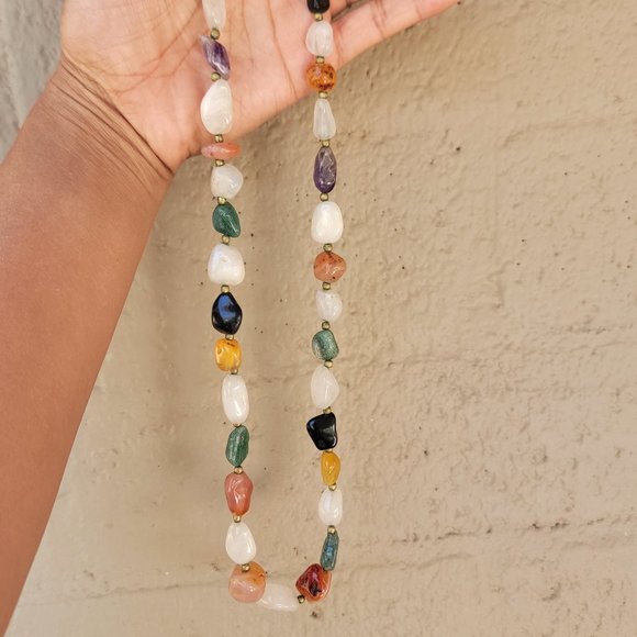 Vintage heavy and chunky semiprecious stones including quartz amethyst necklace - Picture 15 of 16